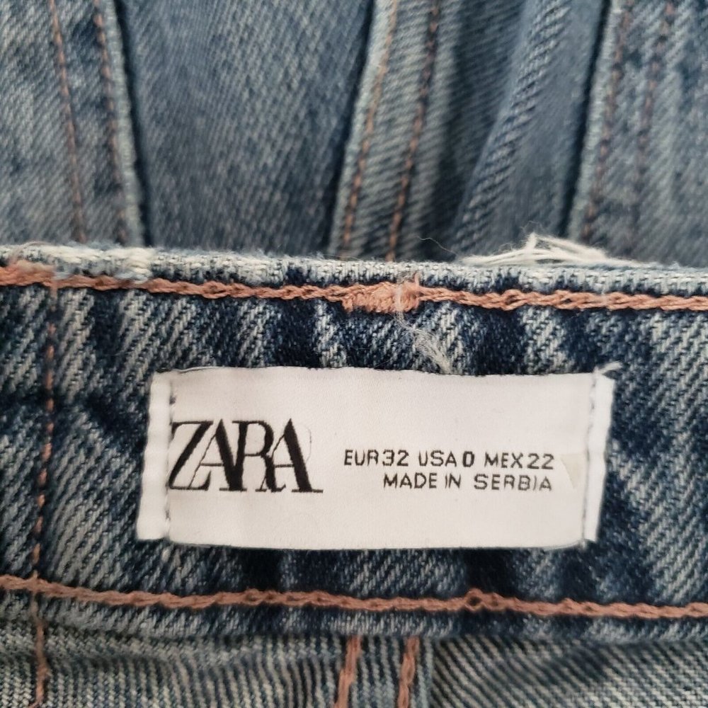 Zara Womens Wide Leg Blogger Fav Raw Hem Jeans Size 0 Blue High Rise Pockets - Picture 4 of 10